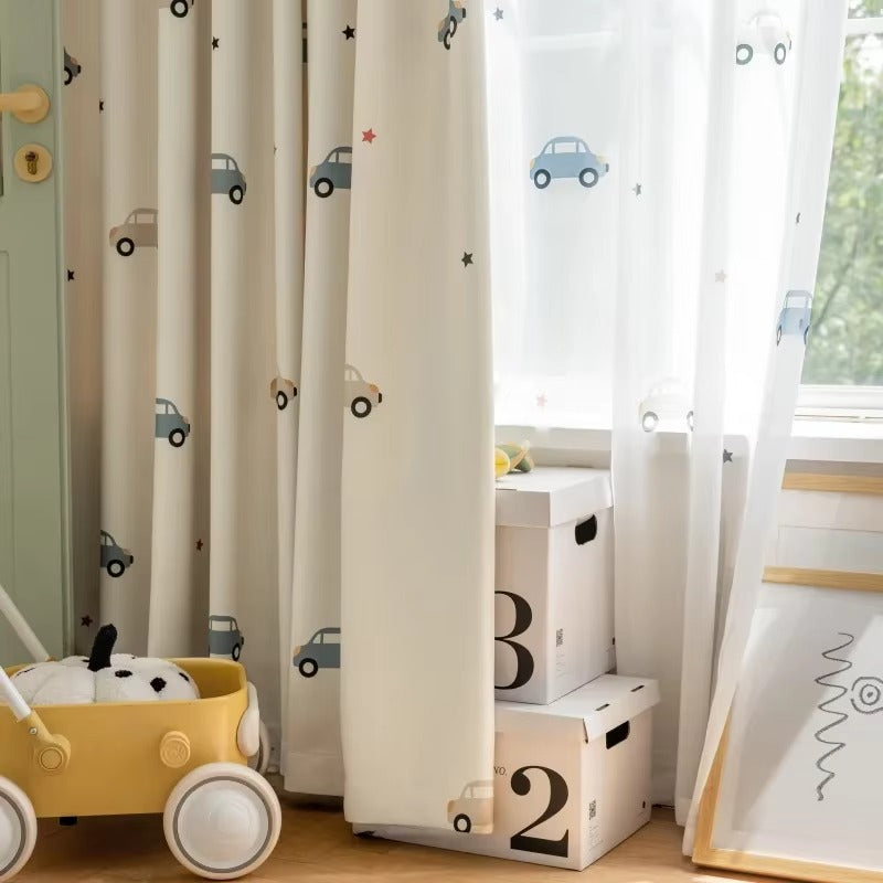 Cartoon Car Pattern Blackout Curtains for Kids Bedroom