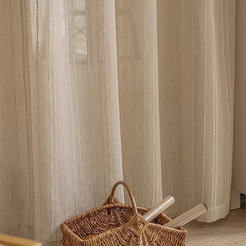 Linen Blackout Mori Style Curtains for Living Room, 
