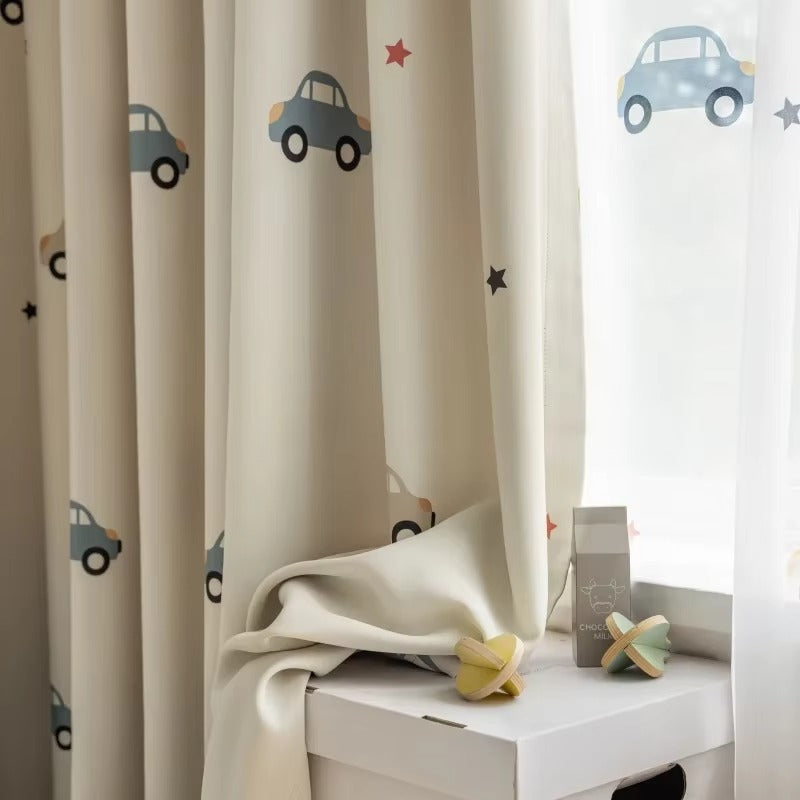 Cartoon Car Pattern Blackout Curtains for Kids Bedroom