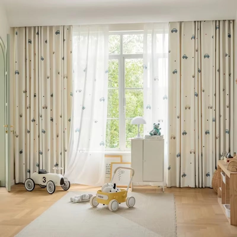 Cartoon Car Pattern Blackout Curtains for Kids Bedroom