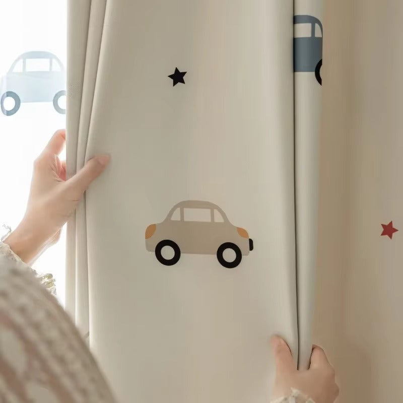 Cartoon Car Pattern Blackout Curtains for Kids Bedroom