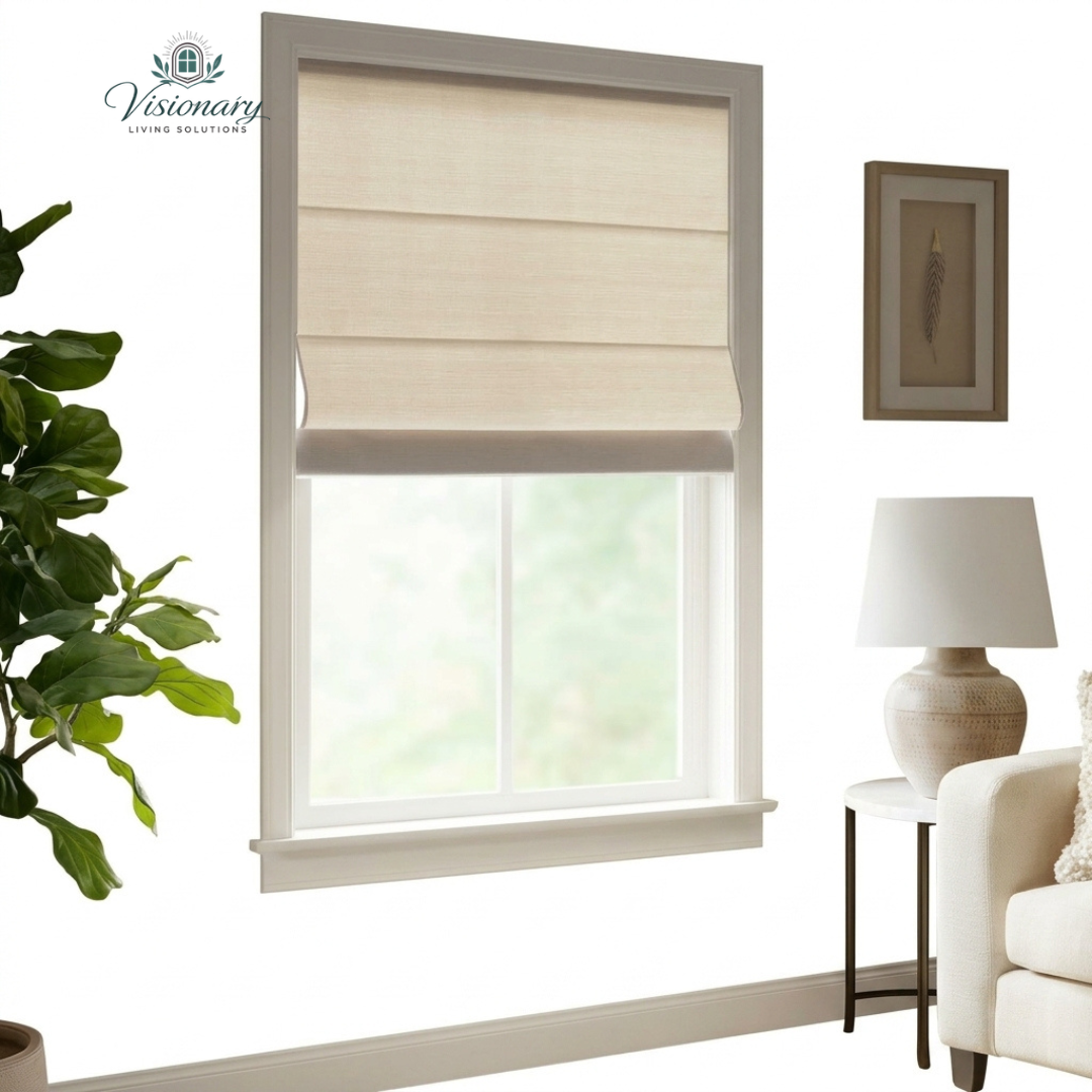 Visionary Living Solutions no drill cordless Roman shades blackout UV protection window blinds for modern homes