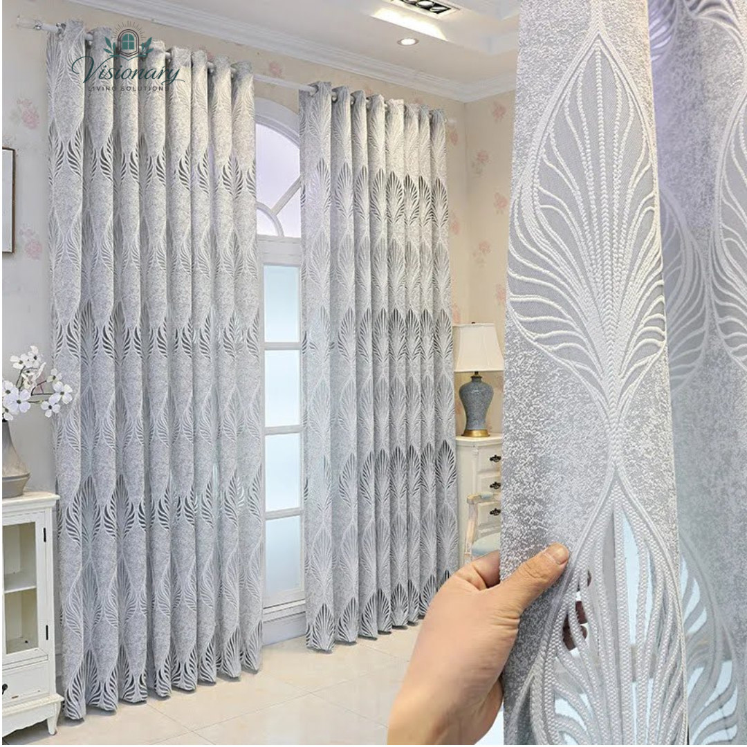 Visionary Living Solutions khaki 3D embossed sheer curtains with elegant European court pattern