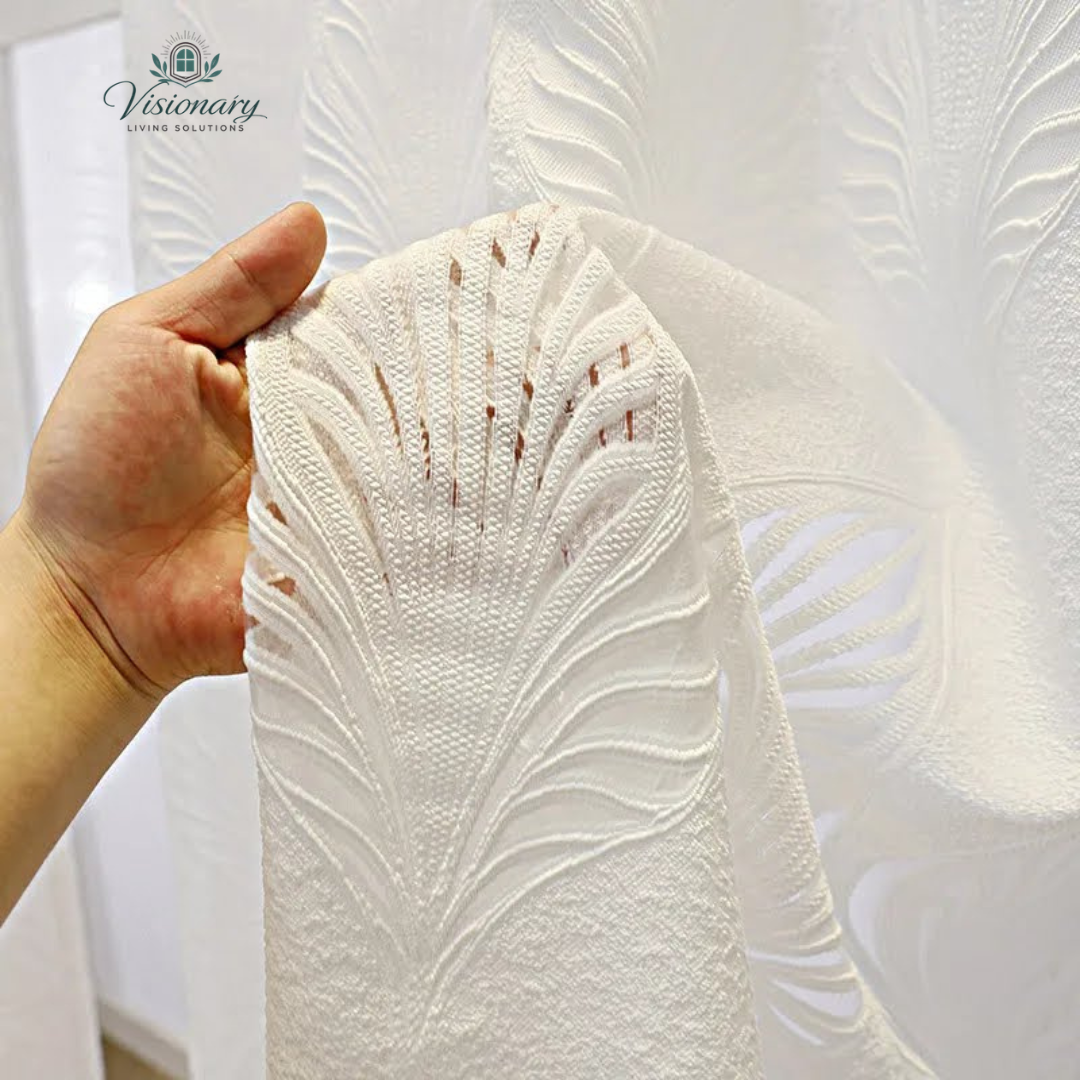 Visionary Living Solutions khaki polyester voile curtains with embossed floral texture