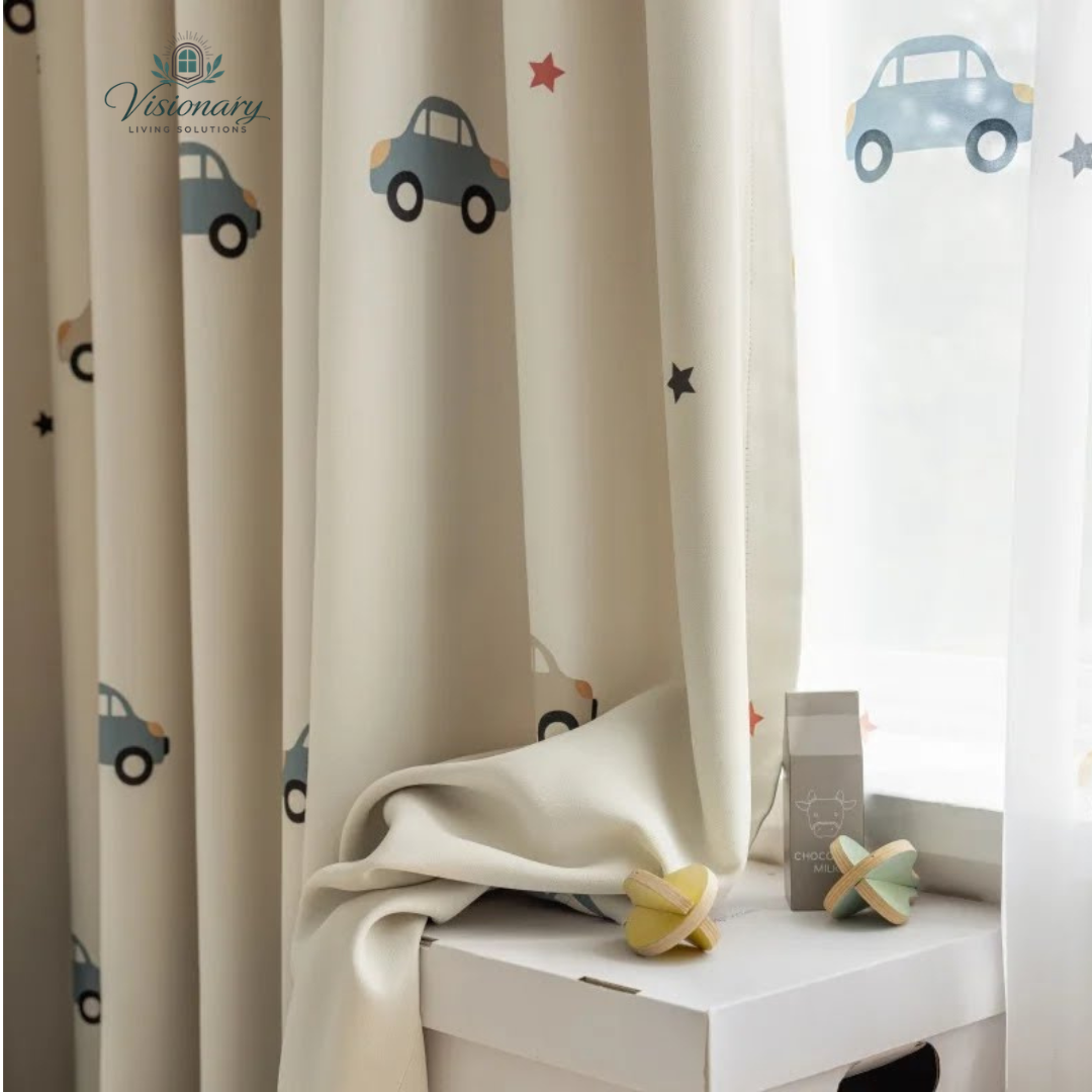 Visionary Living Solutions space blackout curtains with Saturn and astronaut print for kids bedroom décor and light blocking