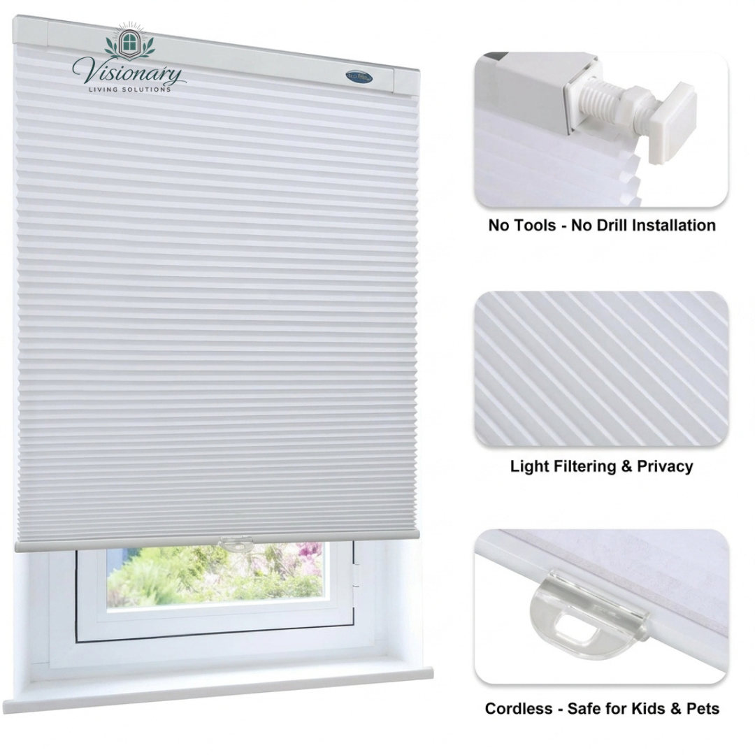 Visionary Living Solutions energy efficient honeycomb shades for insulation and temperature control