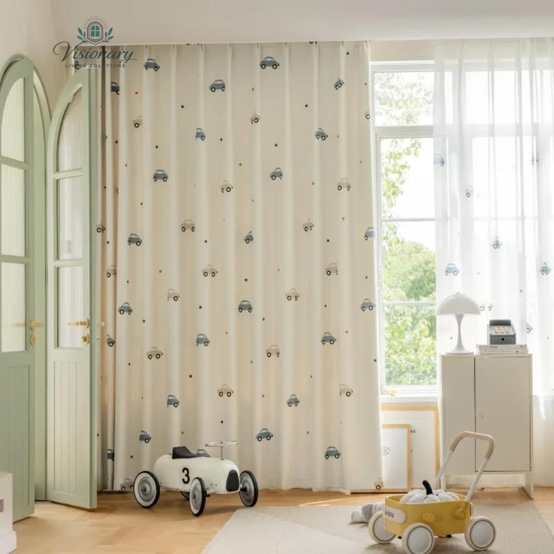 Visionary Living Solutions space blackout curtains with Saturn and astronaut print for kids bedroom décor and light blocking