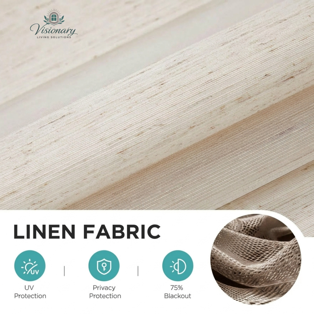 Visionary Living Solutions cordless child safe linen window shades for bedroom and living room