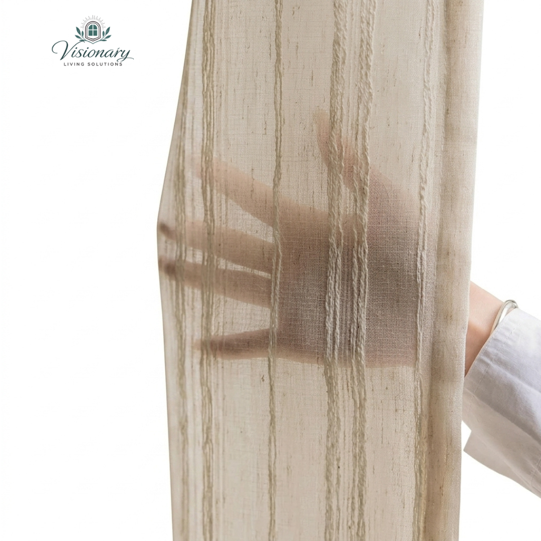 Visionary Living Solutions Wabi-Sabi crinkle texture sheer curtains for modern homes
